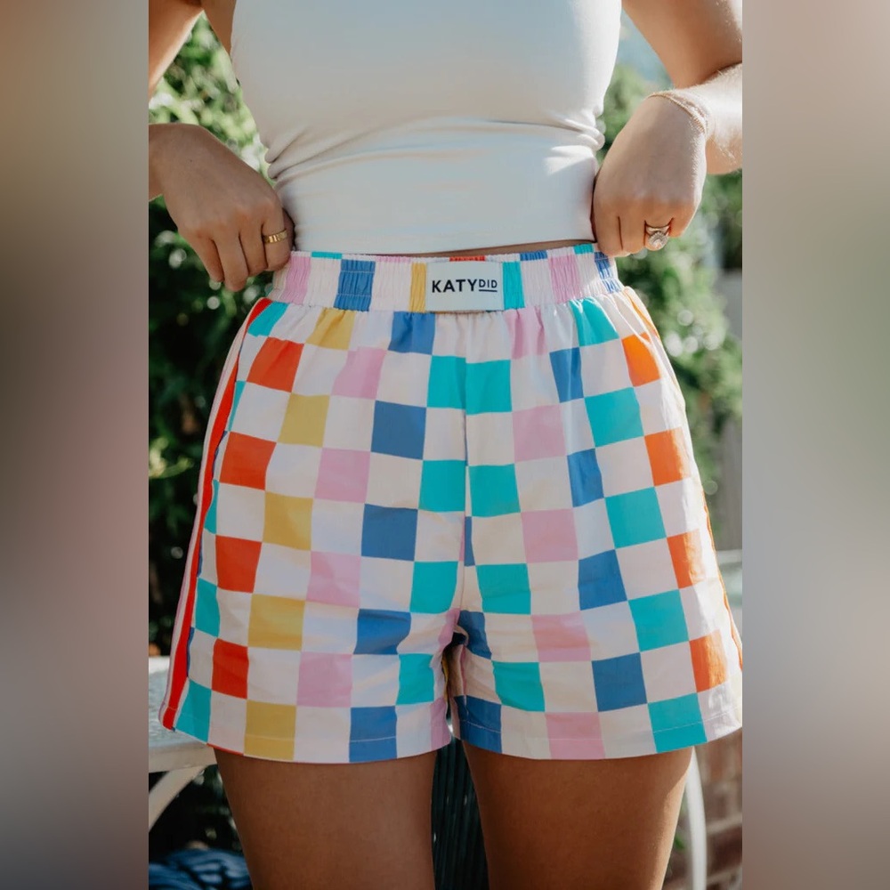 Katydid Colorful Checkered High Waist Shorts